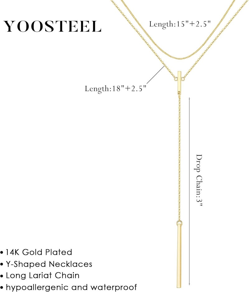 Yoosteel Long 14K-Gold-Plated Necklace for Women - Valentines Day Gifts Dainty Y-Shaped Necklaces Lariat Drop Chain Simple Jewelry Trendy Gift for Women - Image 4